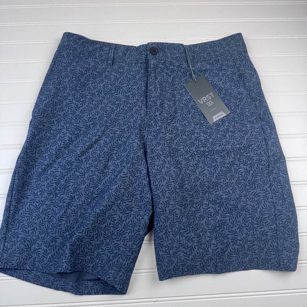 NEW VRST Men's Golf Shorts Flat Front Navy Leaf